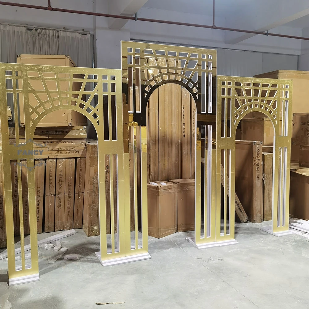 Gold Carved Islamic Design Wall Backdrop Wedding Props Arch Stage Background Acrylic Frame