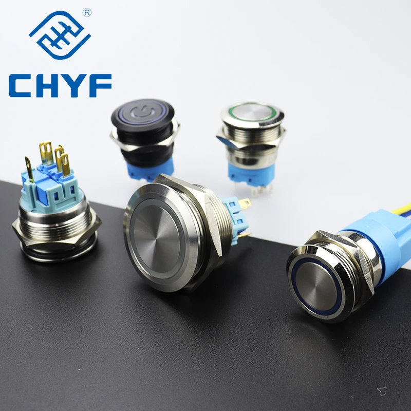 12/16/19/22mm metal push button switch waterproof power button flat circular LED light self-lock button switch 5v 12v 24v 220v