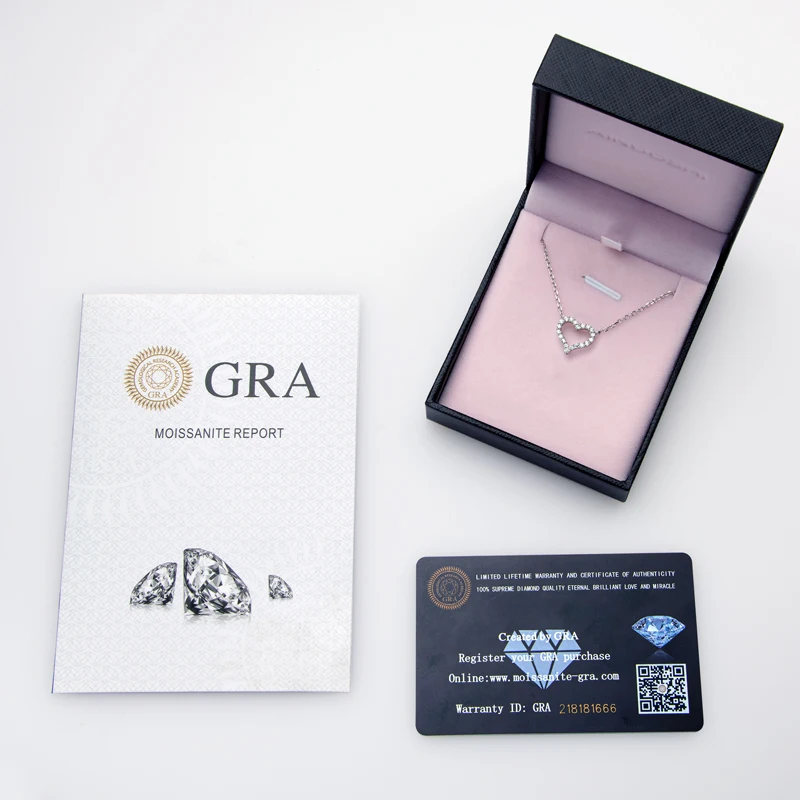 925 Sterling Silver Woman Necklace Round Cut 1.5mm Cluster-Set Choker Real Moissanite Heart Pendants Necklace