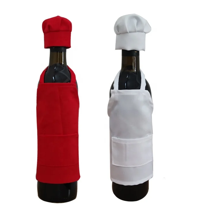 Wholesale Cheap Price Mini Aprons N Hats Custom Logo Blank Wine Bottle Apron Polyester Mini White Wine Aprons With Hat