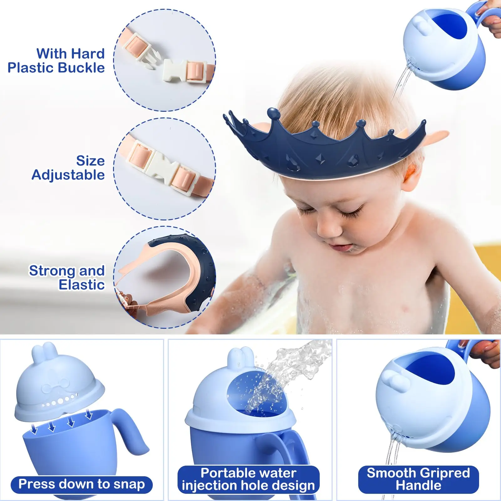 Soft Cap Baby Shower Hair Washing Hat for Kids Ear Protection Adjustable Head Cover Shield Safe Children Shampoo Bathing Shower