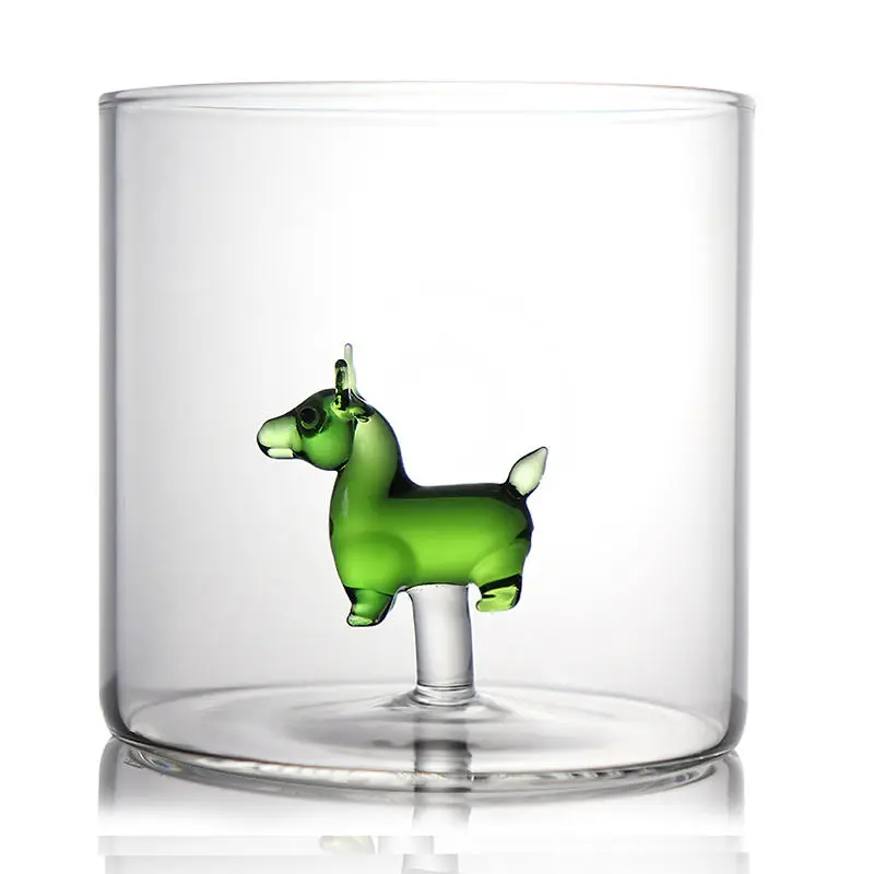 Wholesale Customized 3D Glass Coffee Mug Cartoon Borosilicate Glass Milk Cup Animal Inside Glass Mug