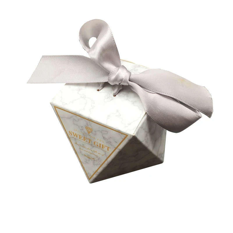 Customized wedding celebration candy dessert biscuit hot stamping packaging box with satin bow