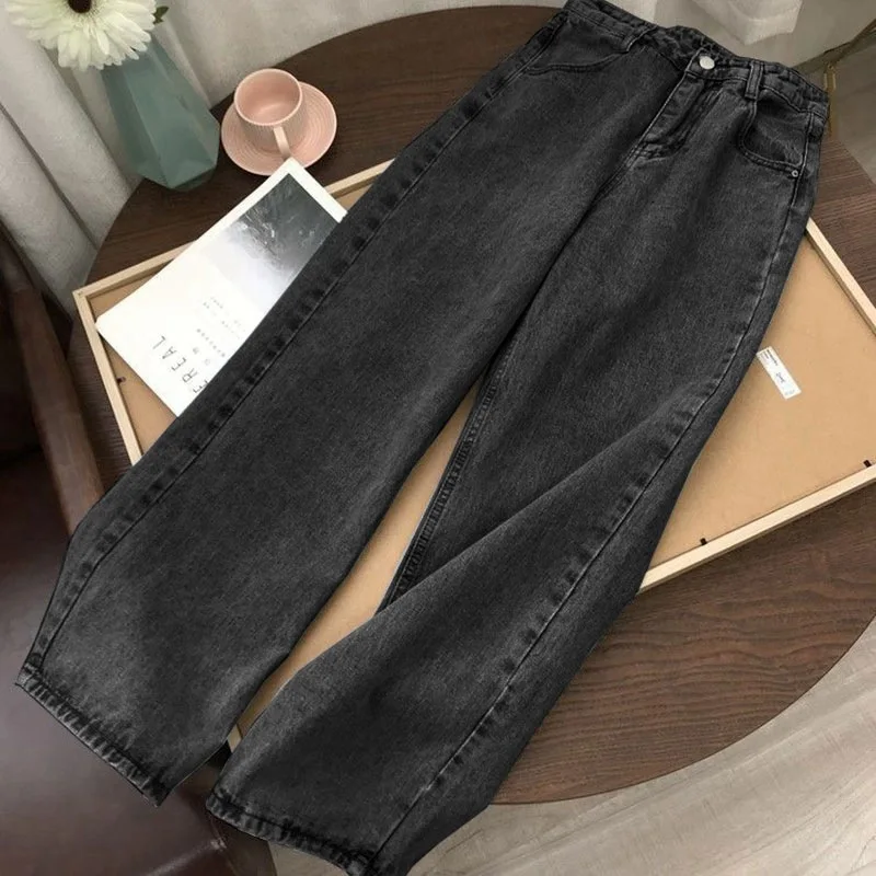 Wholesale Jeans Blue Ladies stretch jeans women high waist straight cut wide leg jeans