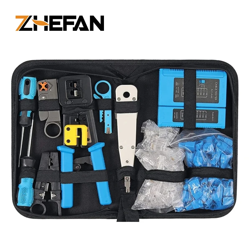 ZHEFAN Профессиональные Сетевые многоразовые обжимные полоски RJ45 Rj12 RJ11 включая набор инструментов для тестера сетевых кабелей