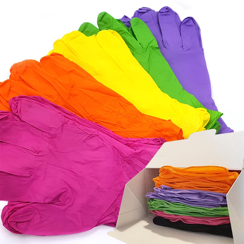 Одноразовые Цветные Нитриловые Перчатки Guantes по заводской цене, прочные и удобные перчатки без пудры