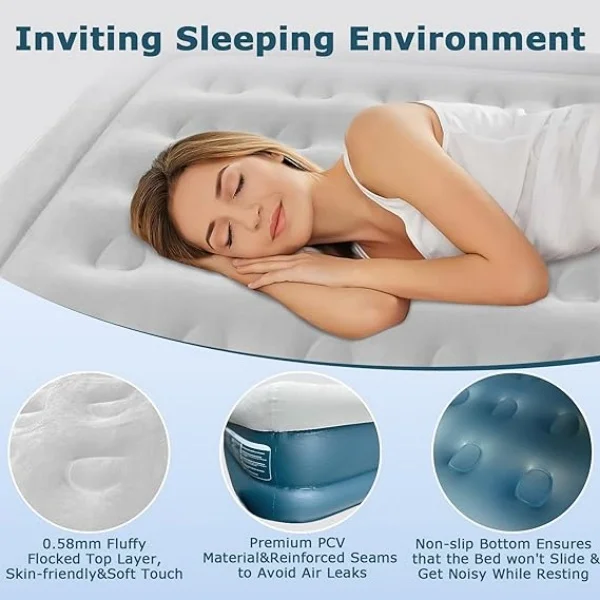 New Self Inflatable Adjustable Portable Air Mattress with Built-in Pump, Flocked Top Layer for Home & Camping Travel