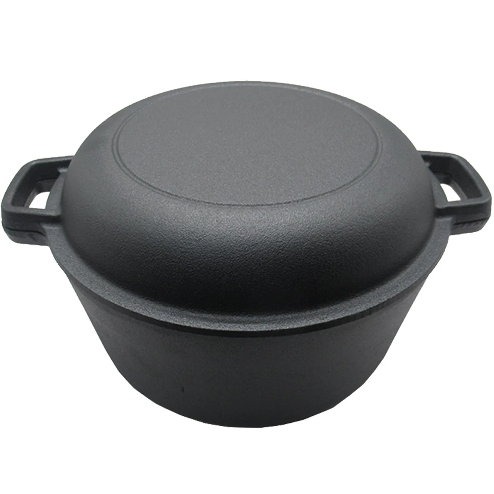 Big Large Body Pre-Seasoned 2 in 1 Cast Iron double dutch oven Pot Cast Iron Casserole Dish With Lid For Cooking Camping