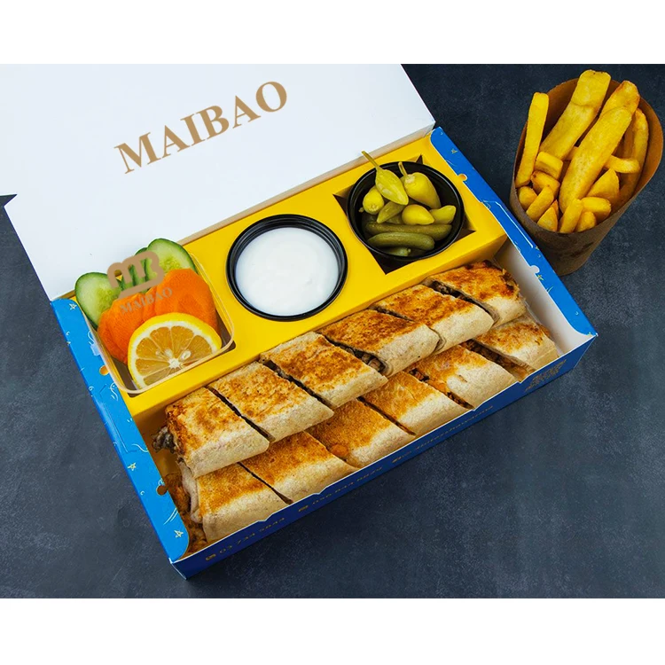 Wholesale Takeaway Food Paper Shawarma Fries Box Custom Paper Kebab Packaging Box Disposable Take Away Chicken Box Fast Food