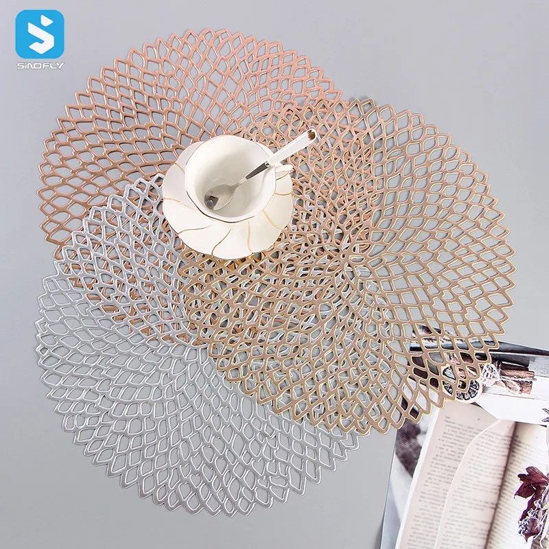 New Style Dining Table Mat Luxury PVC Placemats Plastic Pierced Gold placemats