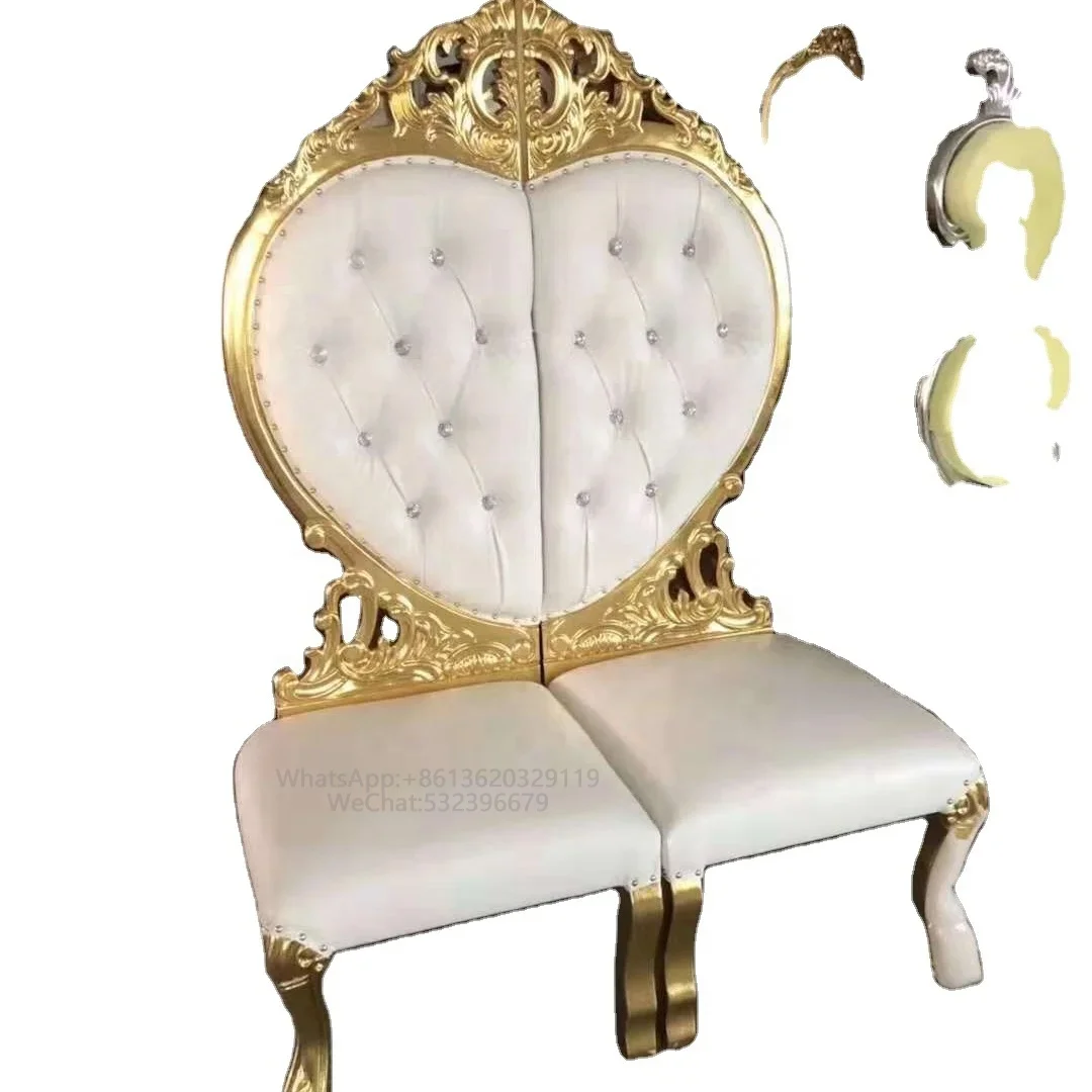 Royal Bride and Groom King Throne Chair Luxury Double High Back Sofa in Solid Wood European Style Antique Love Couple