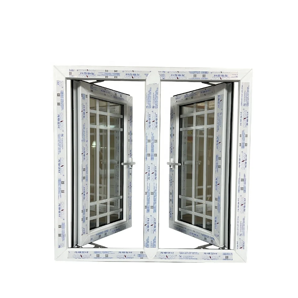 Conch profile style white upvc/pvc casement hurricane impact windows with grill