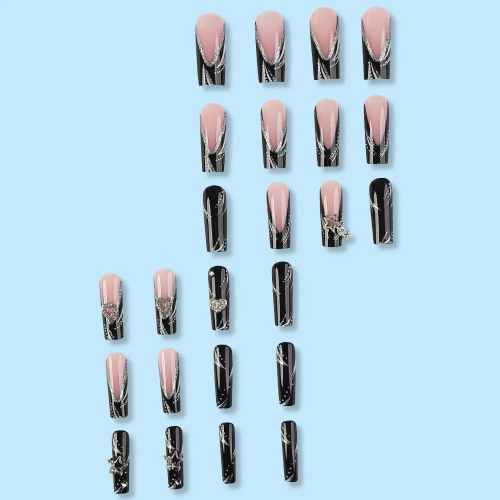 Mix Design Fake Nail With Luxury Hexagon Pattern Medium-long Oval Glitter False Nail Tip