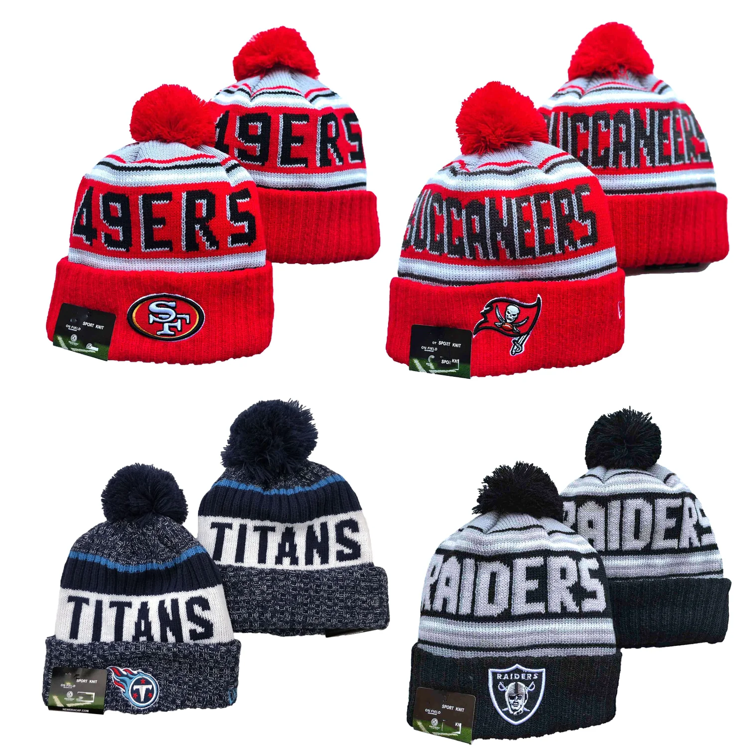 In stock new embroidery logo American USA knit football team cap era beanie winter hats for 32 teams