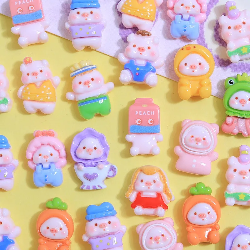 Mini Cute cross dressing pig small decorative resin accessories nail charm patch DIY resin crafts and arts