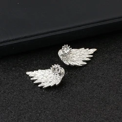 Korean boho fashion vintage christmas angel wings feathers diamond crystal rhinestone wedding jewelry stud earrings for women