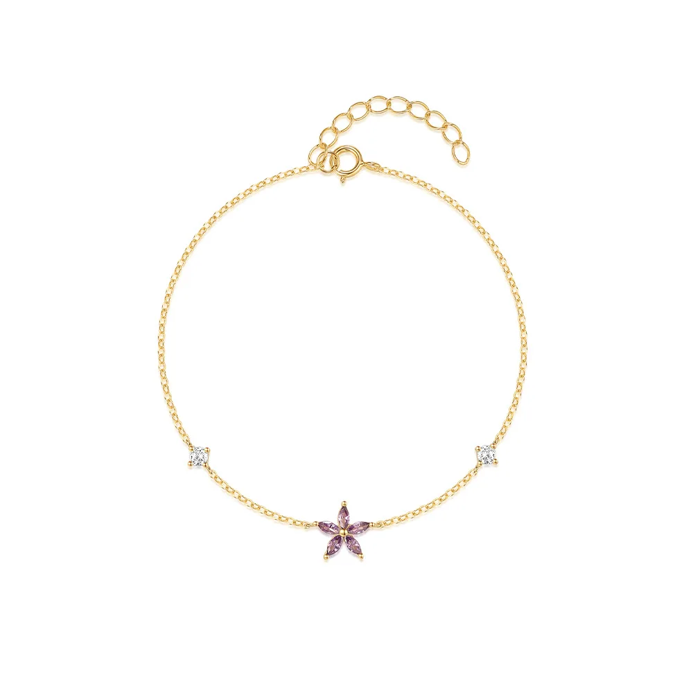 Carline Silver 925 Bracelet Gold Filled Jewelry Flower Colored Zircon Bracelet Cute Holiday Jewelry Girl Summer Korean Bracelet