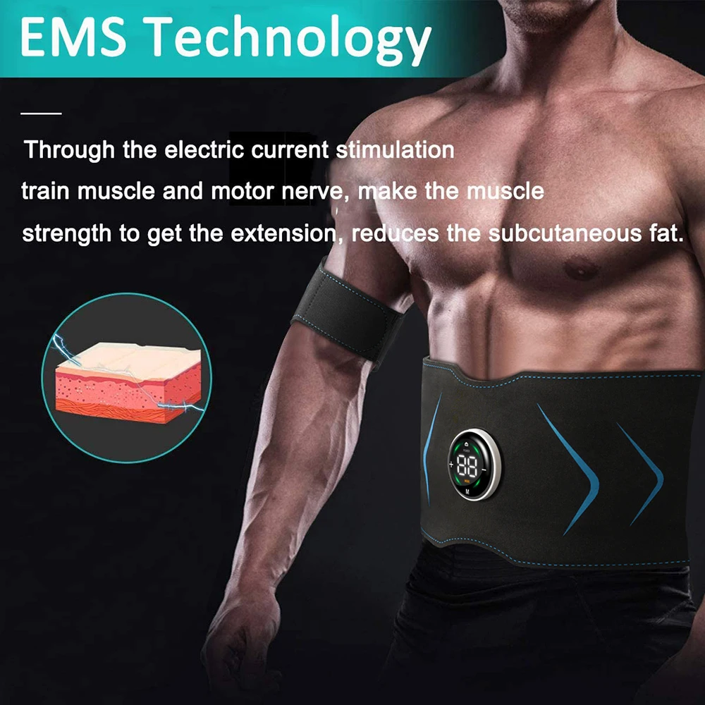 Rechargeable abs muscle trainer EMS Training the body Ultimate Abdominal Muscle Toner Belt ABS Stimulator for Abdomen