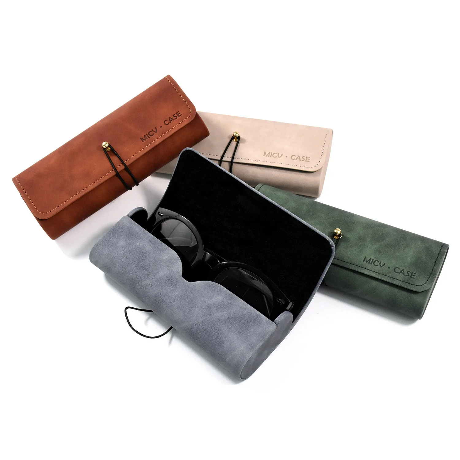 Bestpackaging custom logo PU leather reading  Glasses soft case button belt Eyeglasses packing case sunglasses Packaging case