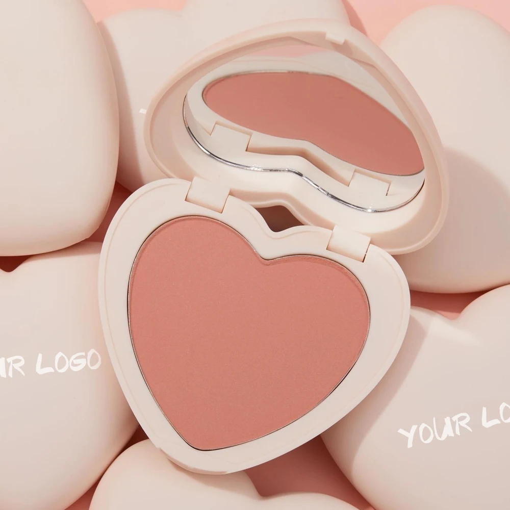 Heart Shaped Cute Vegan Cruelty Free Make Up Blush Highlighter Face Beauty Pressed Powder Blush Palette Private Label