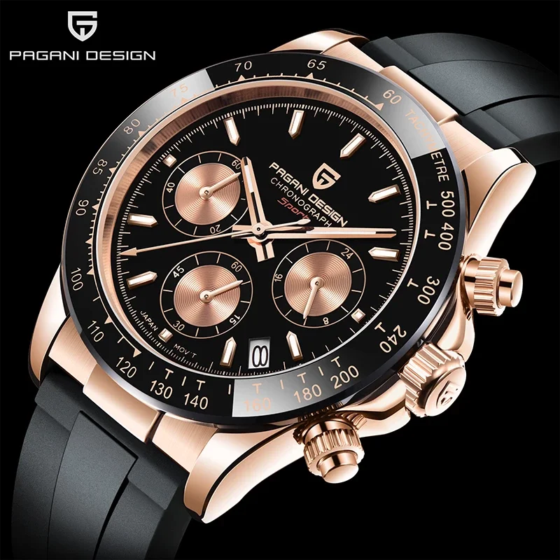PAGANI DESIGN PD-1664 New Rubber Strap Chronograph Watches Men Quartz Wristwatch Luxury Sapphire Glass Sport Watch vk63 Relogio