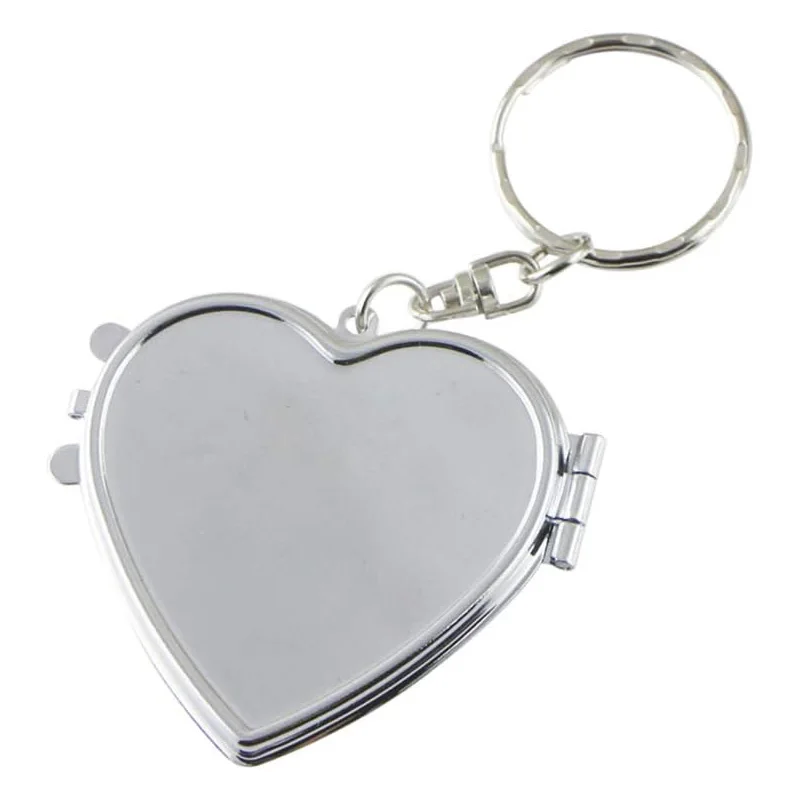 Wedding Gift Custom Metal Love Keychain Heart Shaped Compact Travel Pocket Mirror Compact Makeup Mirror Keychain for Women