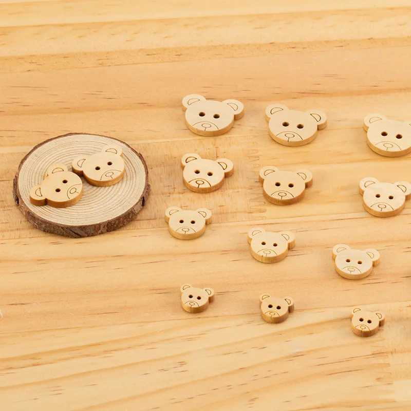 SAS Creative Wooden Cartoon Animal Bear Head Buttons Handmade Material Diy Accessories Wood Buttons
