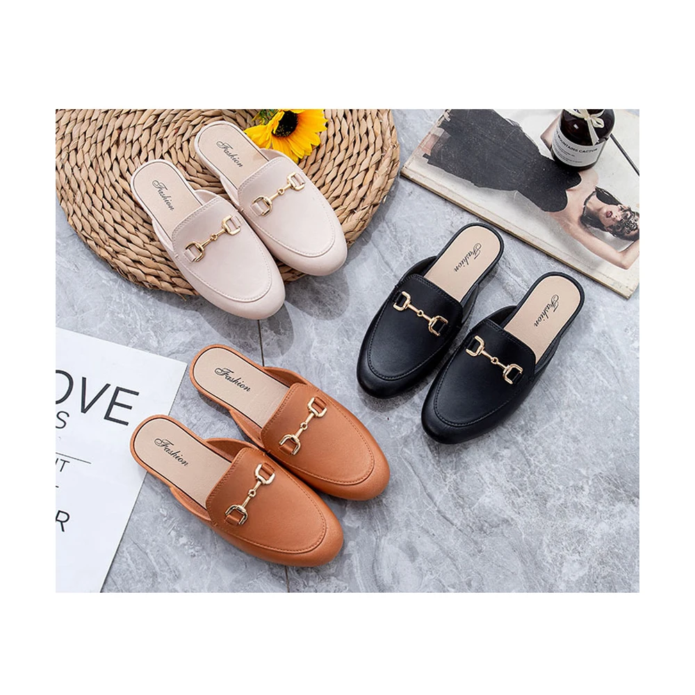 Z/Новинка; Лидер продаж; Летние полуботинки; Женские повседневные шлепанцы без задника с золотым пластиковым украшением; Женская уличная обувь