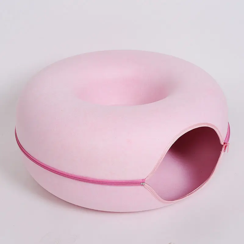 Cat Hole Tunnel Nest Bed Detachable Felt material washable Funny Cat Donut Tube Toy  Double-layer composite structure cat bed