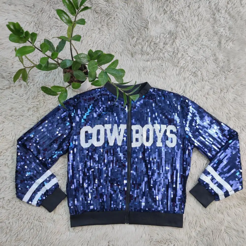 Z167189 2023 Wholesale fall new sequin jacket bomber winter casual long loose cowboys sequin jacket for women