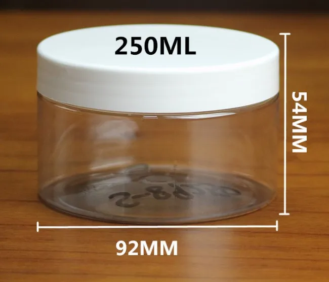 200ml 250ml/8oz plastic round clear pet jar with plastic pp screw lid/white EPE inserts