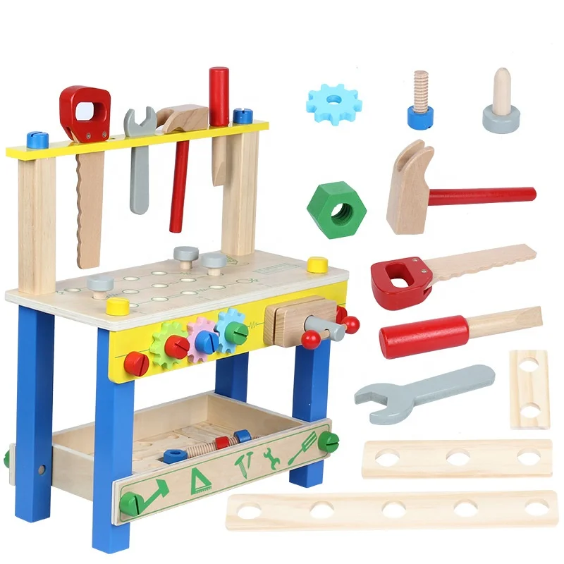 Solid wood Kids Toys 2022 Work wooden bench intellectual pretend toy for children tools wooden bench