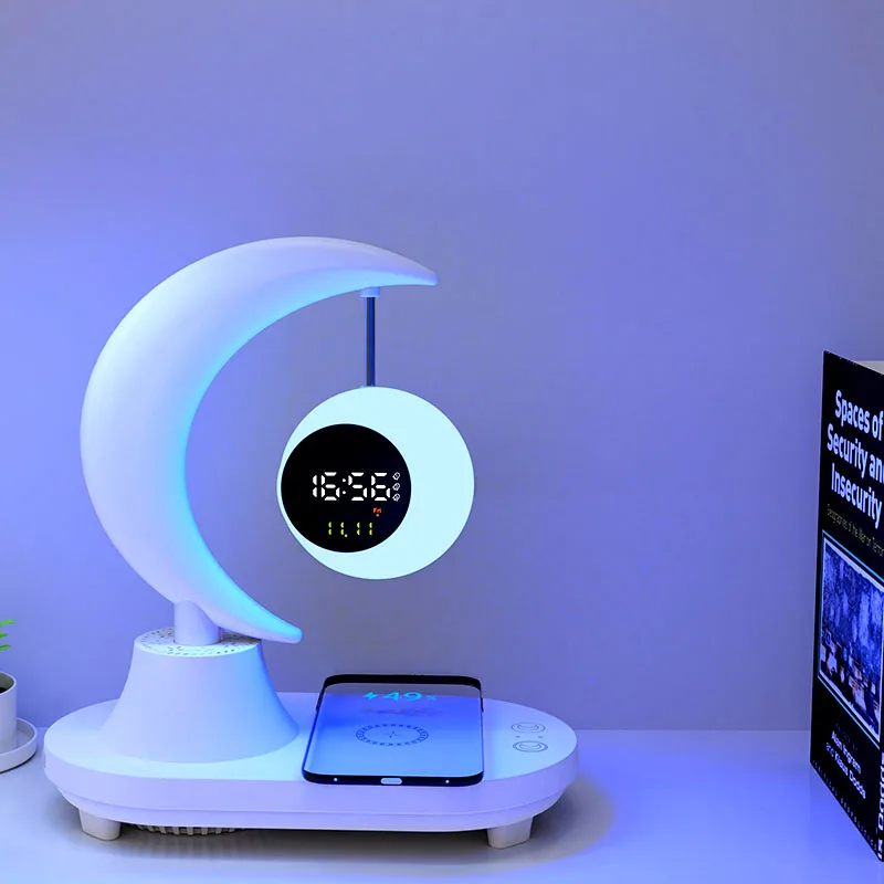 New Arrival Modern LED Music Ambient Lights Wireless Charging Smart Desk Lamp With BT Speaker Time Date Week Display Function