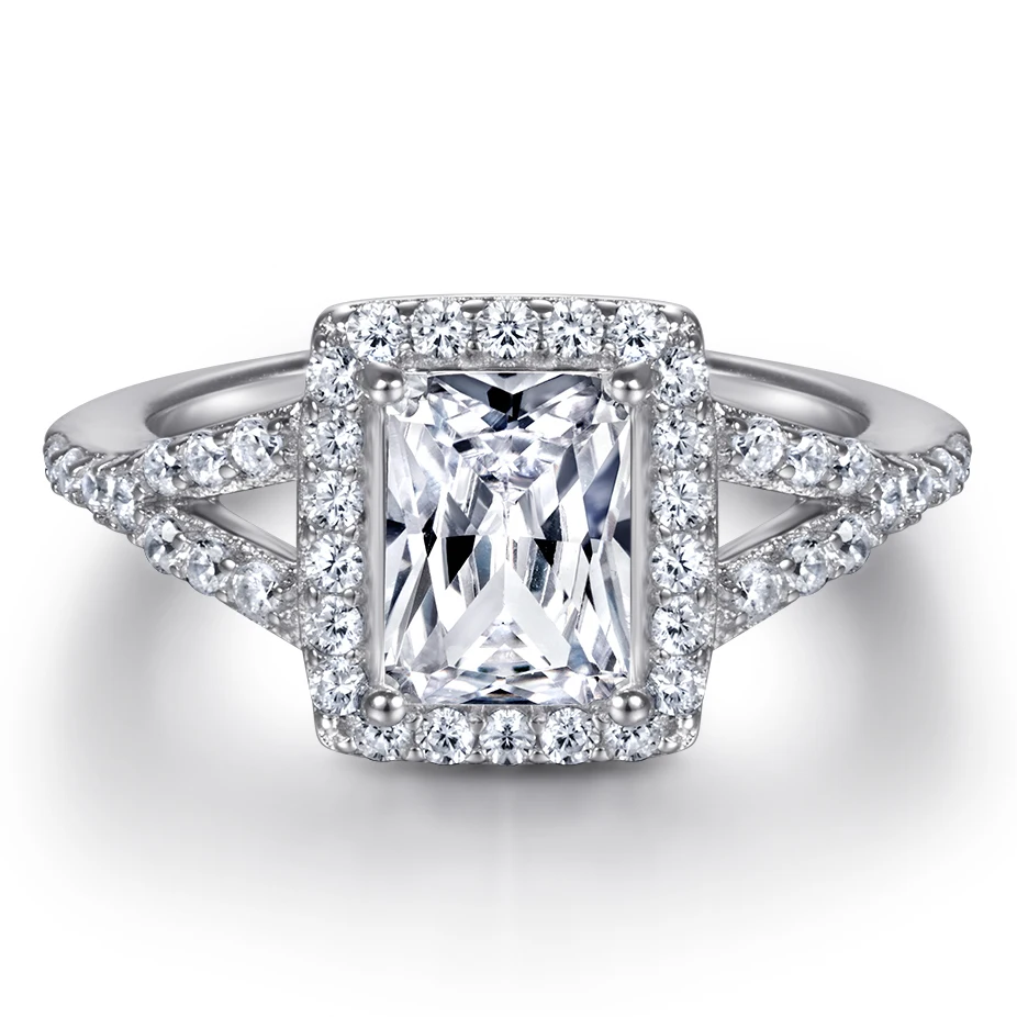 TL054 Halo Ring Princess Cut 5*7mm Wishbone Shaped Finger Engagement Rings 925 Silver