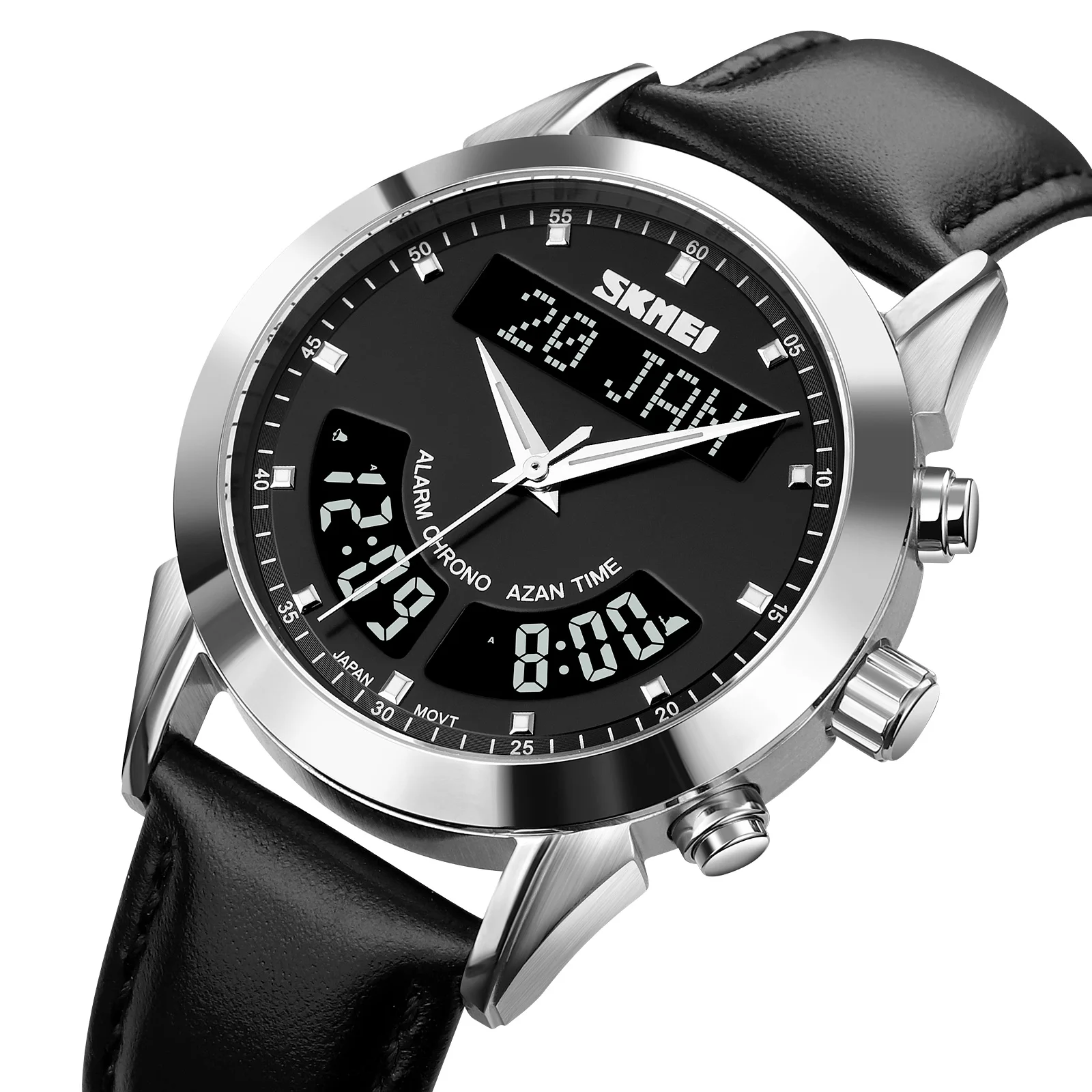 SKMEI Q036 Muslim Azan Watch with Qiblah Compass Islam Mosque Prayer Wrist Clock AL Harameen Fajr Time Makkah Wristwatch