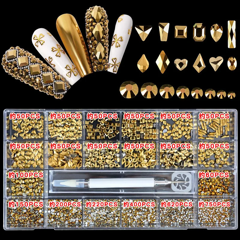 Hot sales Nail rhinestone plastic box special-shaped flat glass rhinestone for dress belt earrings nail DIY decoration supplies