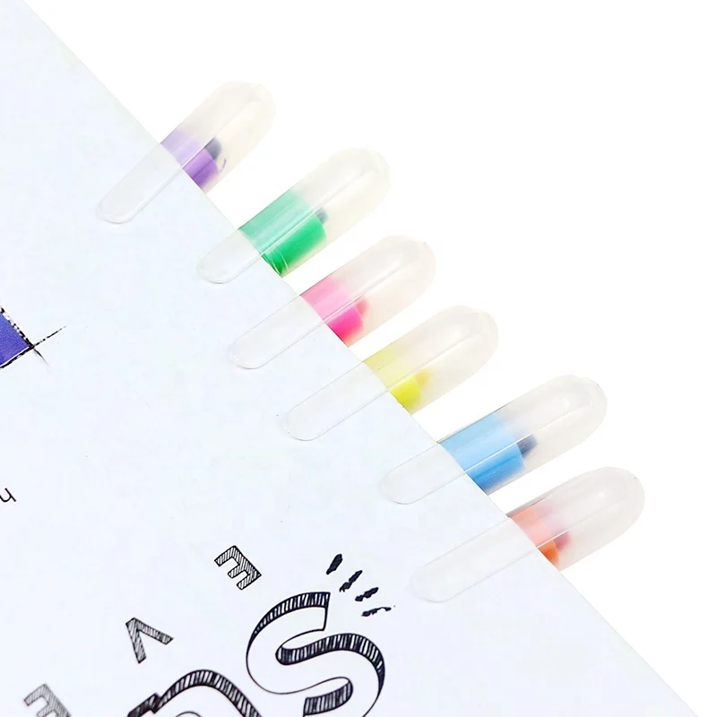 BECOL High Quality Custom 6pcs Twist Highlighter Marker Pen Fluorescent Colorful Solid Highlighter Wax Marker Pen Set