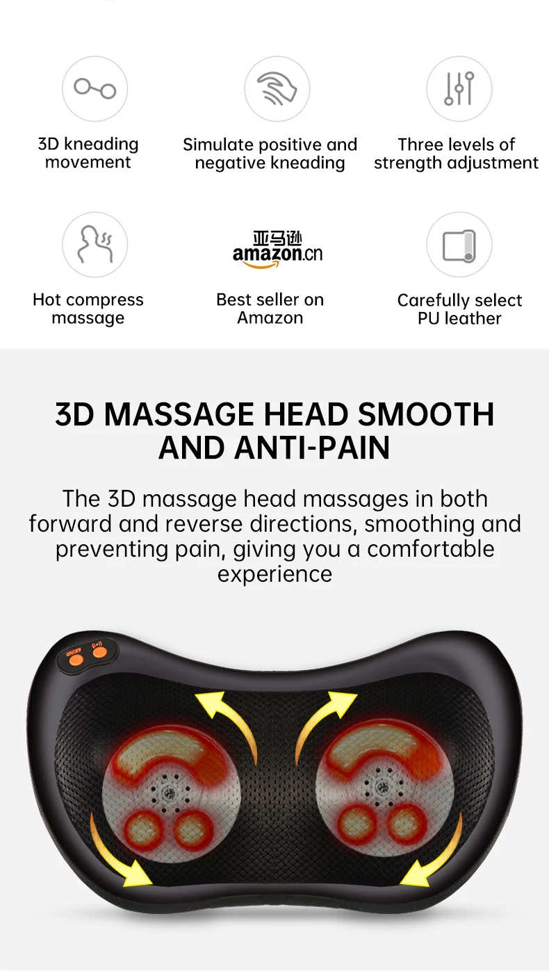 New Product idea 2024 Shiatsu infrared electric massage pillow with heat back and neck massager pillow body relax