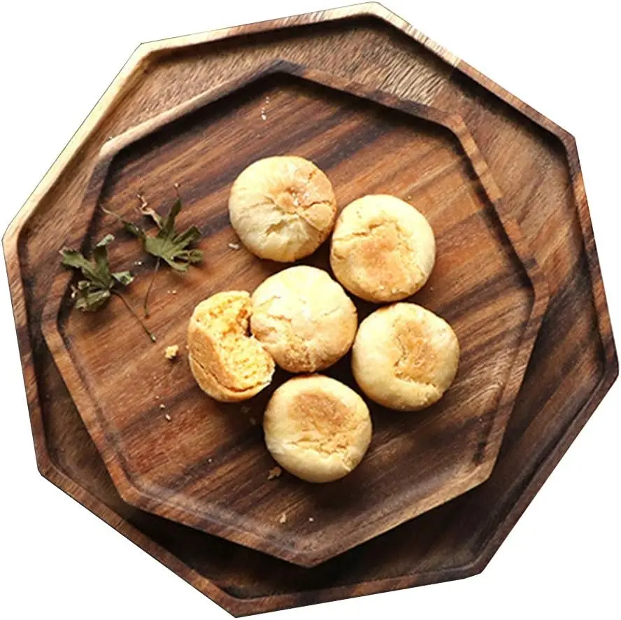 Acacia Wood Serving Platter Wooden Octagon Serving Tray Bread Charcuterie Cheese Board for Food Plates