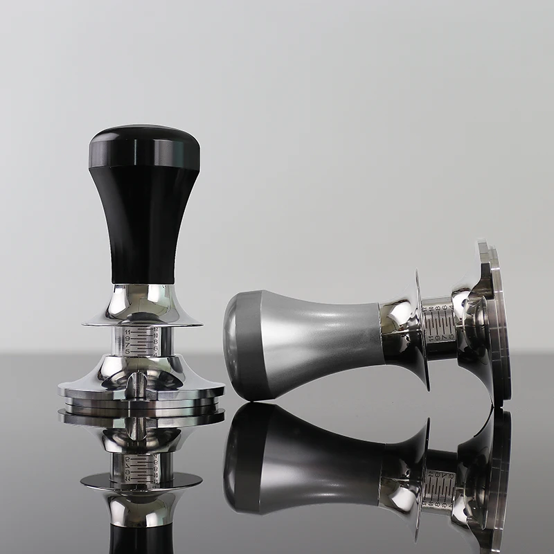 Exquisite Pressure Design Adjustable Depth Metallic Stainliee Steel Black Barista Tools 53.3mm Coffee Tamper