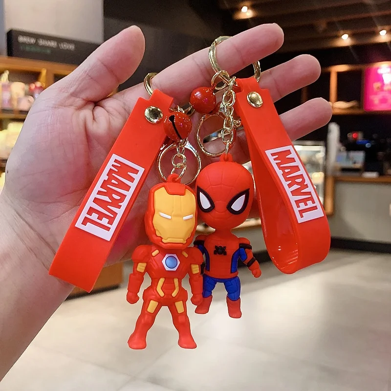 PVC Kids Super Power Captain America Avengers Toy Spider-man Key Ring Chain 3d Cartoon Spiderman Marvel Avenger Keychain