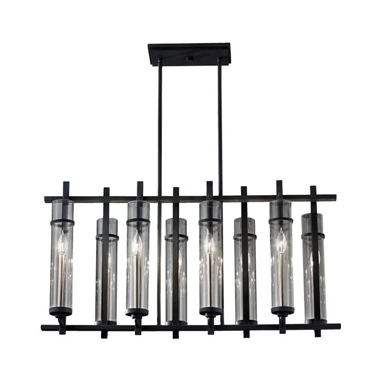 2022 New Modern Decorative Hotel  Project Metal Glass Shade Vintage Black Chandelier Pendant Lamp