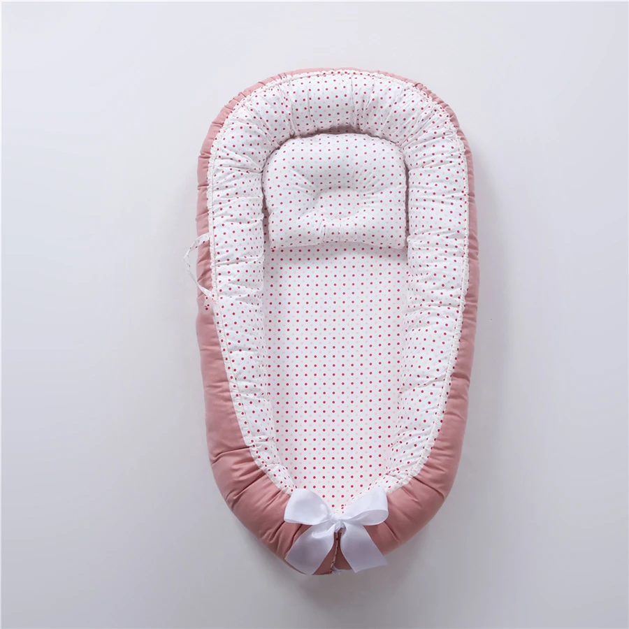 Lower Price 100 Design Pink Baby Small Bed For Newborn Organic Cotton Baby Nest Crib Bed With Pillow Baby Lounger Boy Girl