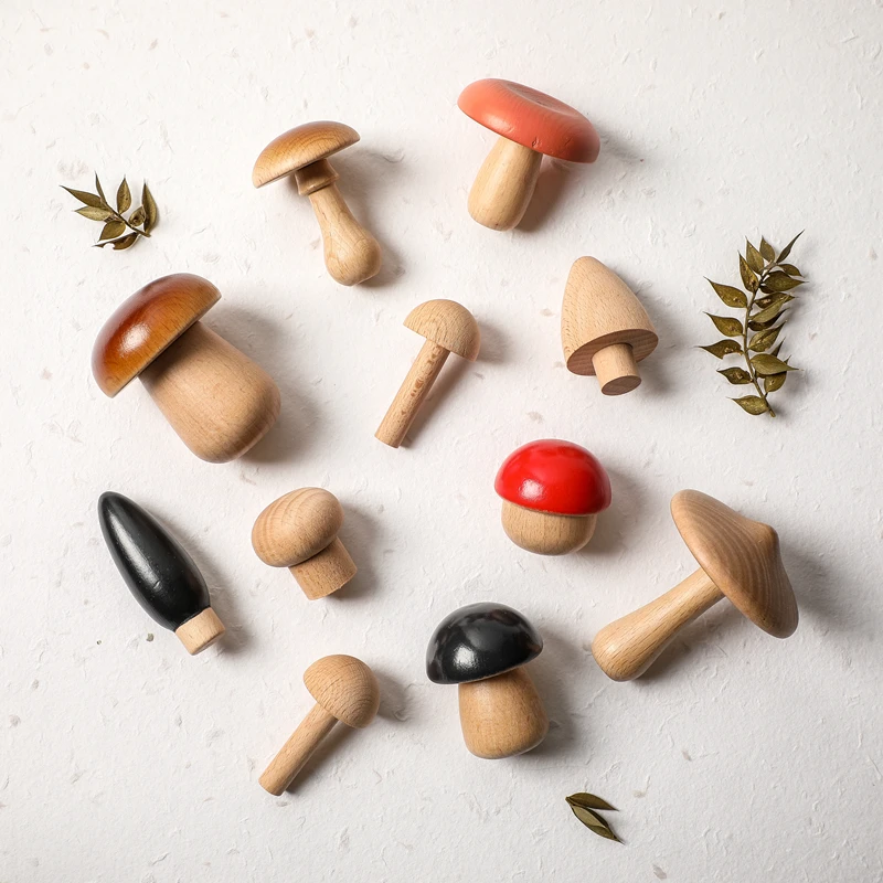 Hot Selling Baby Teethers Wooden Mushroom Set Puzzle Toys for Newborn Beech Wood PVC Baby Gift in Animals Shape Box Packing