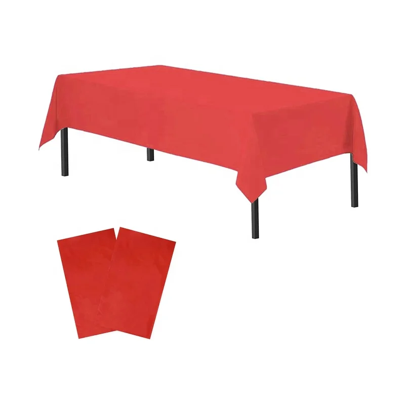 Disposable Tablecloths Birthday Party Plastic Fitted Table Cover Handmade Carton Packing Square Modern Solid Plain Dyed PEVA