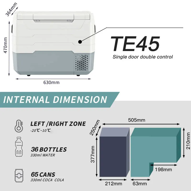WAYCOOL T/TE45 40L Dual Temperature Car Refrigerator 12v 24v DC Car Refrigeration Air Compressor Fridge