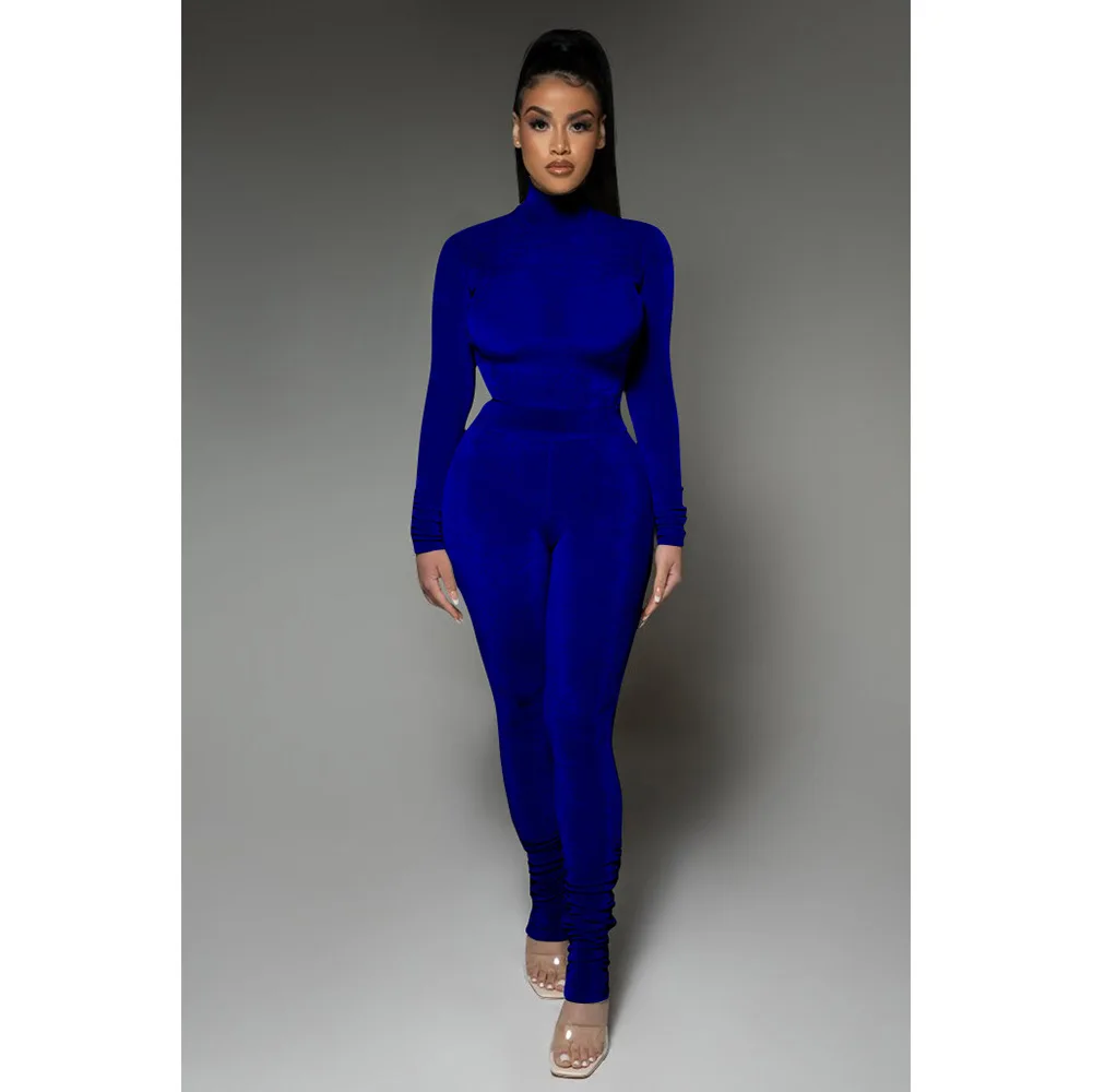turtleneck sexy club top women private label crop top leggings tight track suit outfits two piece casual velour lady tracksuit