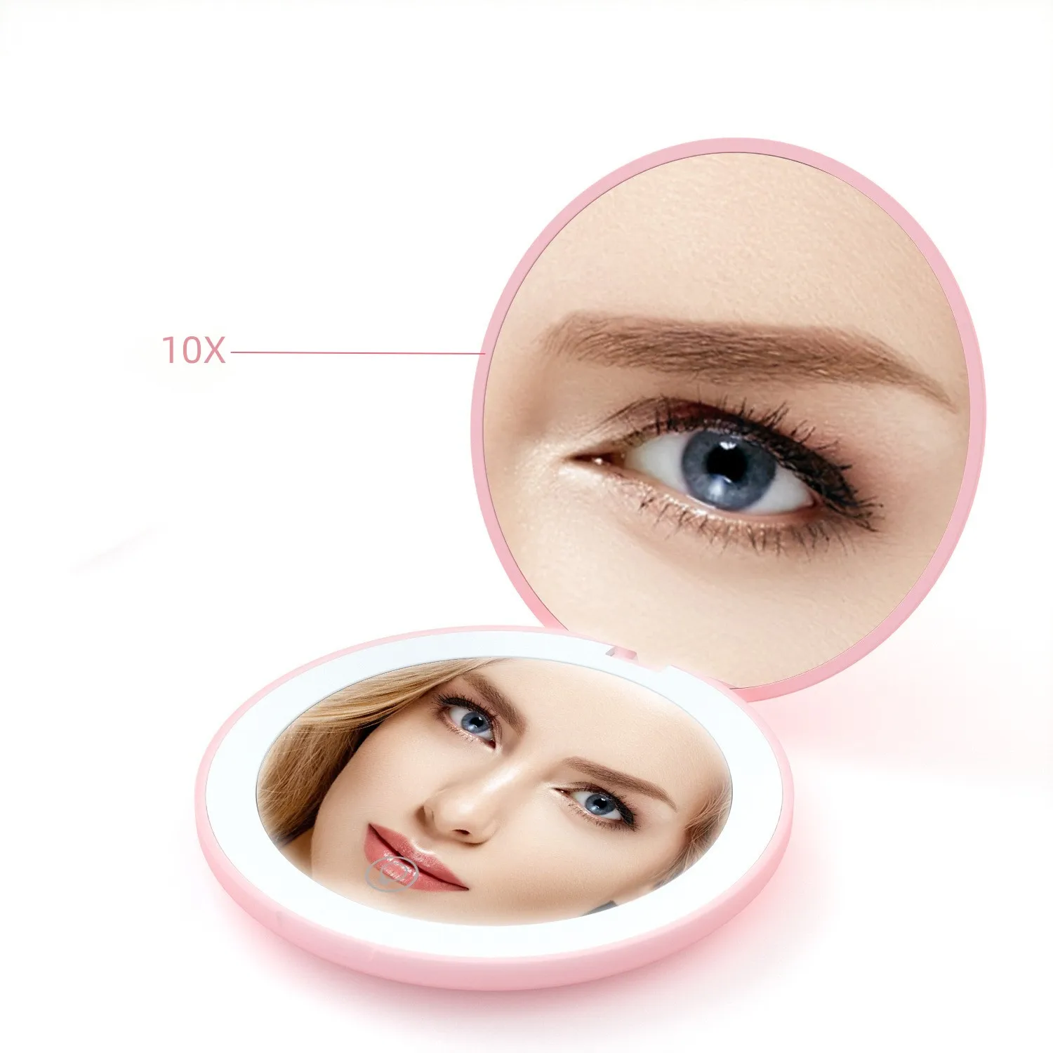 Rechargeable Foldable Compact Make Up Mirror with LED Light Travel Portable Hand Held Mini Led Pocket Mirror