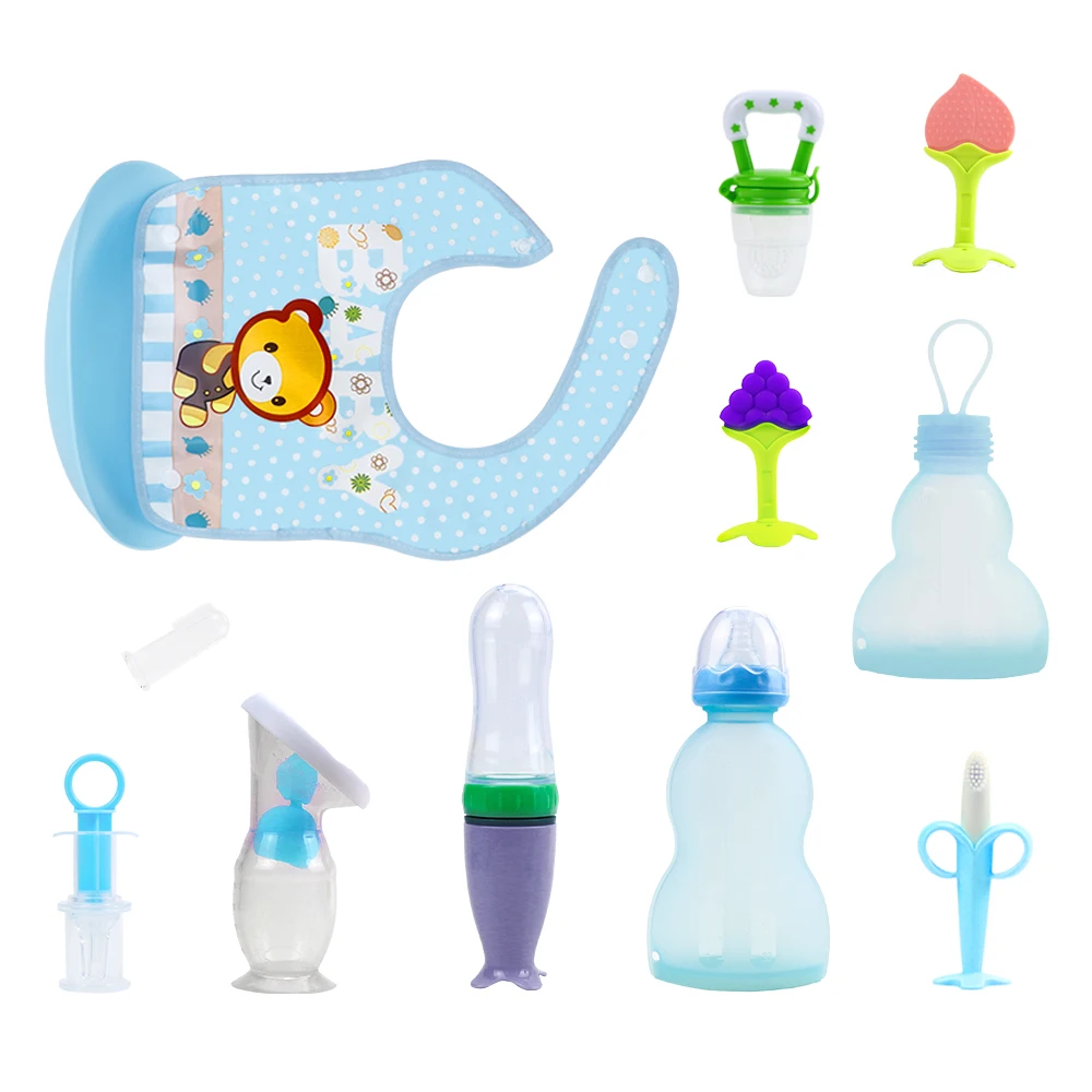 Custom 11 Pcs Breast Pump Cartoon Wholesale Kids Bottle Amazon Top Seller Children Bpa Free Silicone Baby Feeding Set