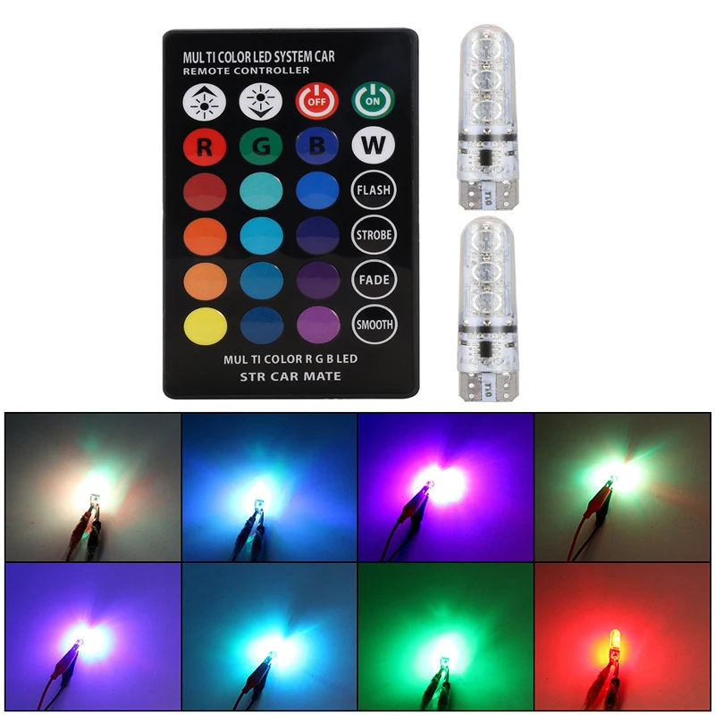 5W T10 Remote Multi Colors Changing Auto Atmosphere Readlight Lights luces foco Silicone LED Bulb 6SMD 5050 W5W RGB T10 Led